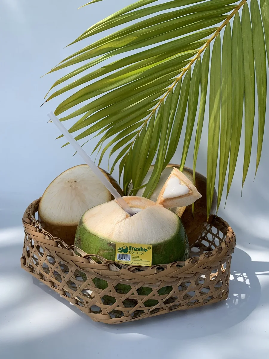 Top Grade Quality Whole Green Young Semi-Husked Hat Cut Shape From Vietnam Manufacturer Fresh Coconut