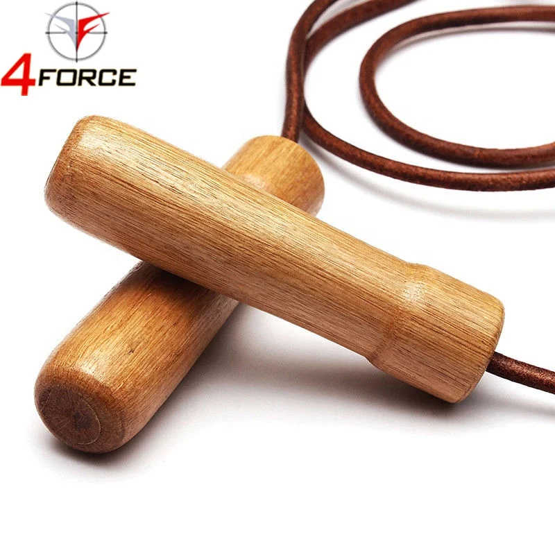 Wood Speed Sports Training Wooden Handles Leather Skipping Jump Rope
