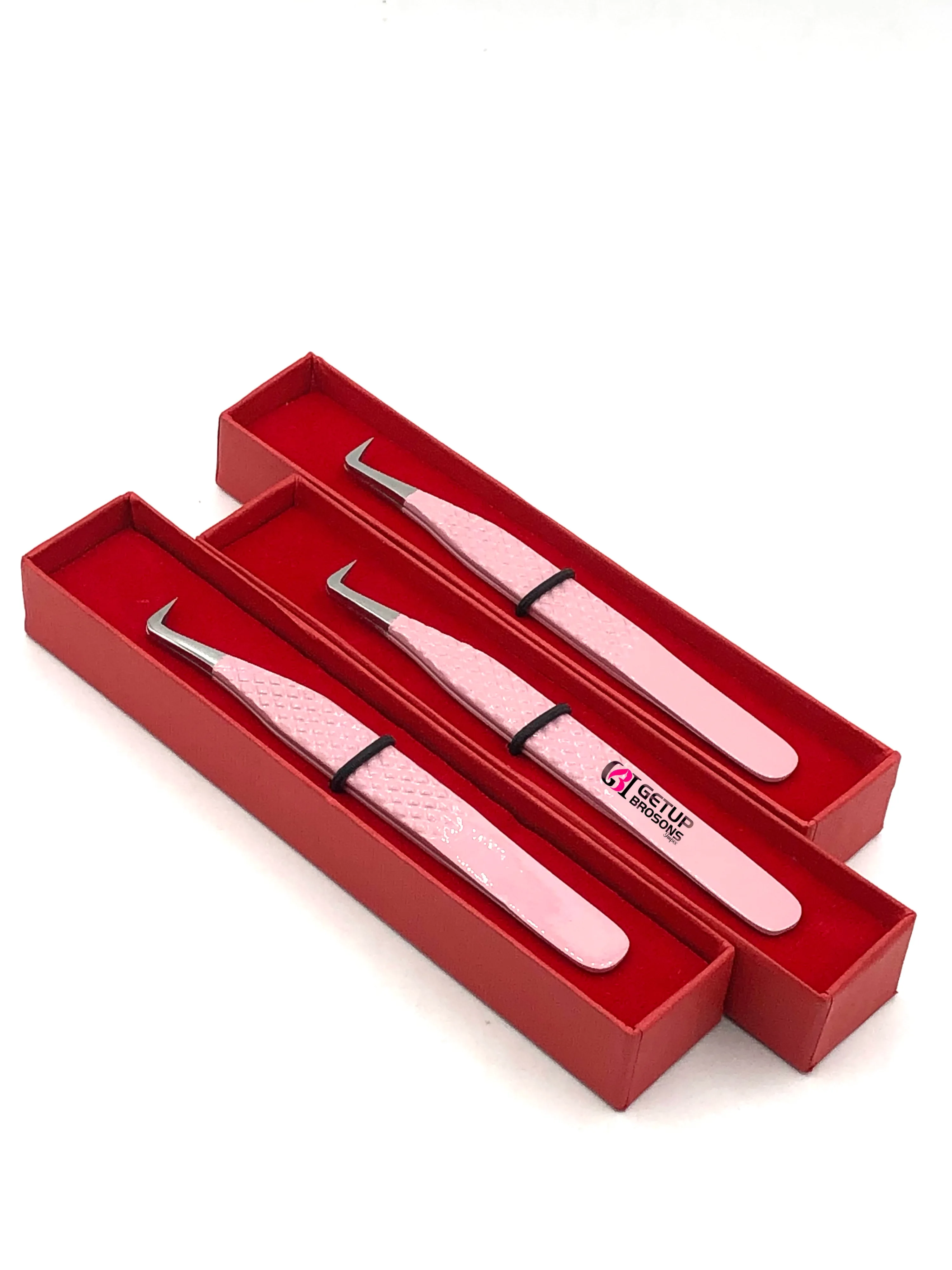 Professional Best Design 90 Degree Light Pink Powder Coating Silver Tip Eyelash Extension Tweezers Stainless Steel Beauty Tools