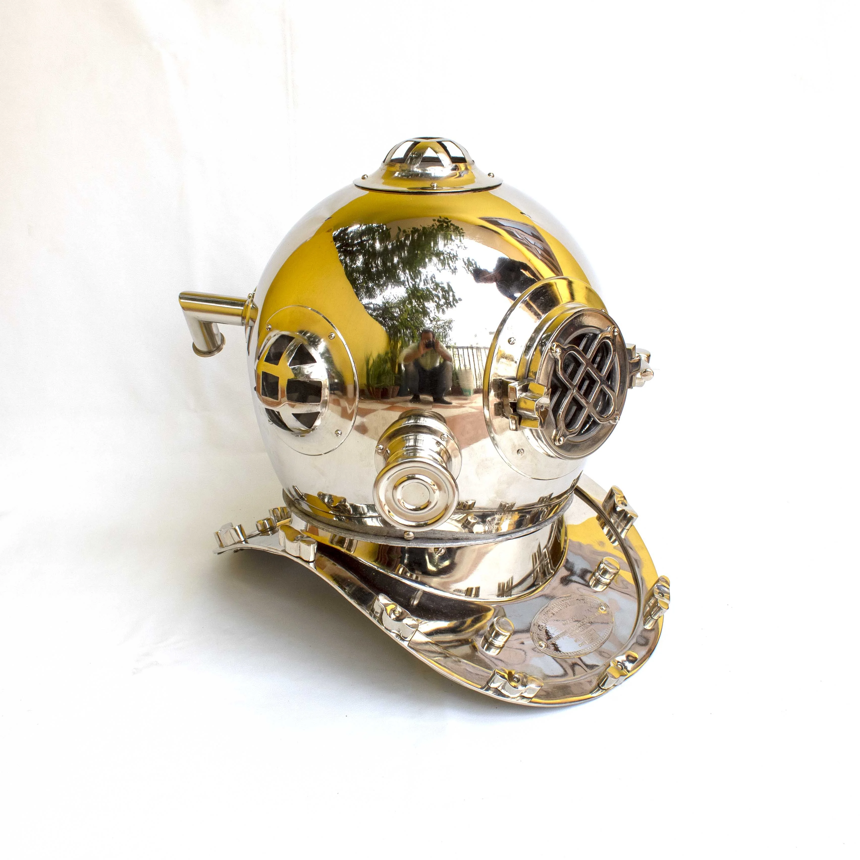 brass marine nickel finish 18 inch mark v nautical diving helmet with wooden stand