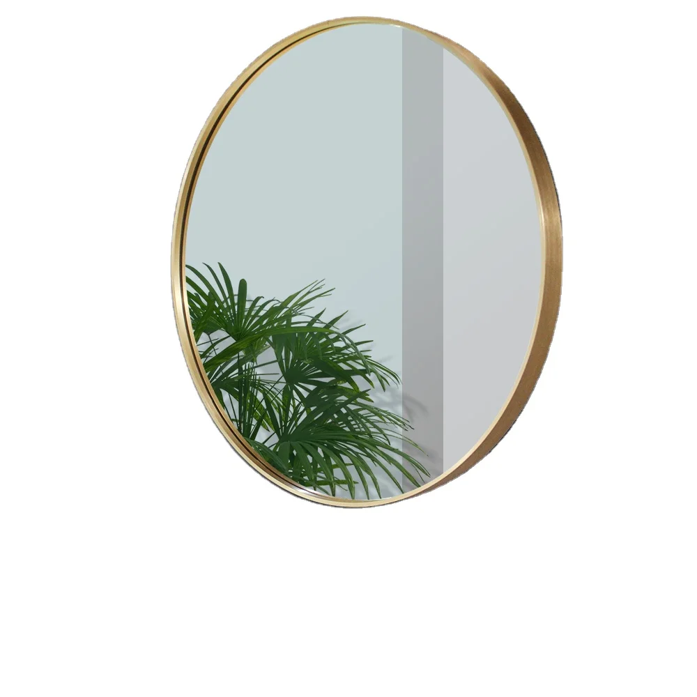 Modern Hotel Bathroom Decorative Mirror Gold Metal Frame Round Wall Mirror