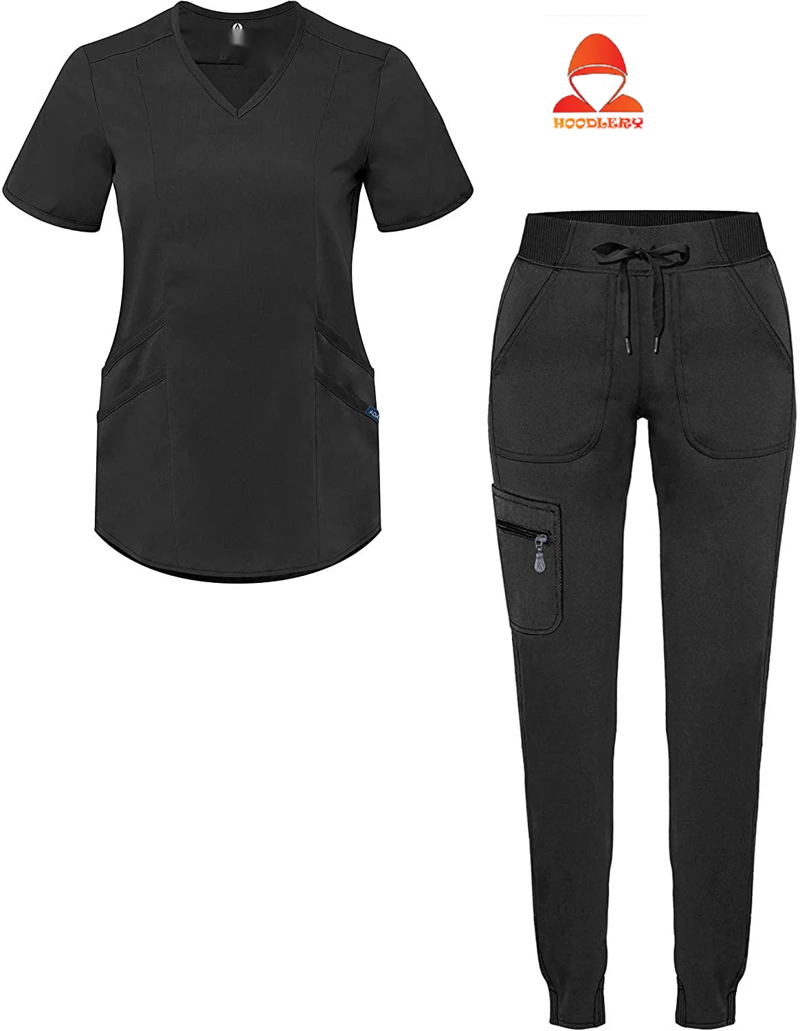 Modern Athletic Scrub Set for Women - Modern V-Neck Scrub Top & Yoga Jogger Scrub Pants