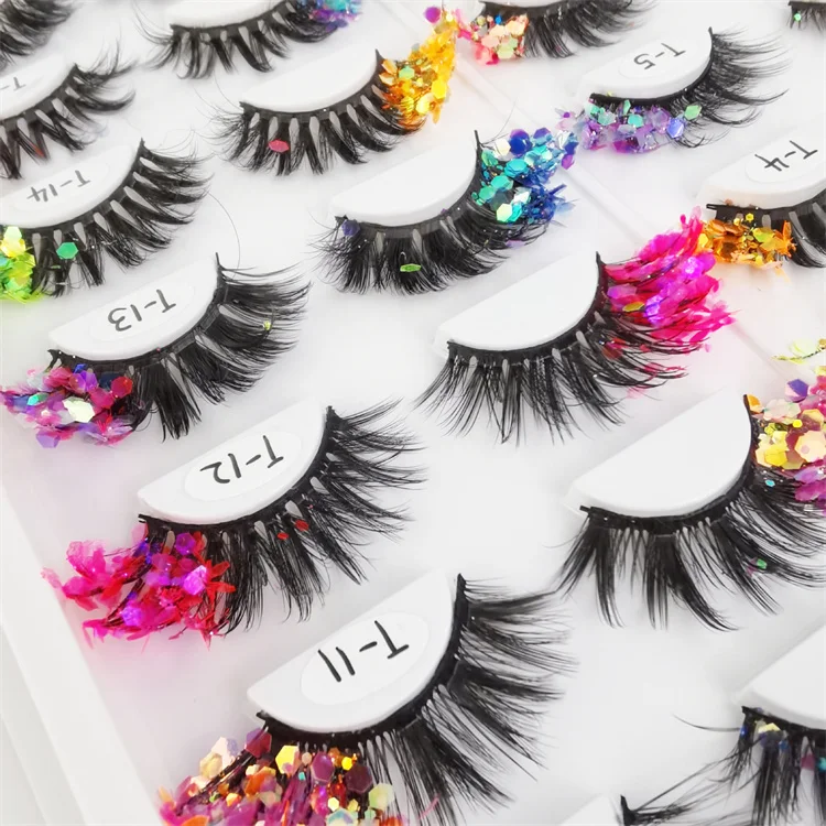 Luminous Dramatic glitter colored lashes Sparkle Shinning stars glow faux mink strip lashes party sequins false eyelashes