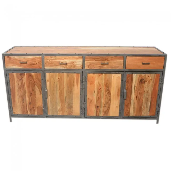Vintage Industrial 4 Door 4 Drawers Indian Solid Wood Style Sideboard Buffet Credenza Jodhpur Rustic Cabinet
