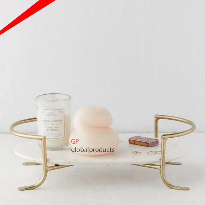 unique attractive design white marble serving tray with decorative brass handles kitchenware serving tray