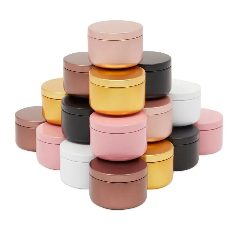 Customized 6oz 8oz 12oz matte round purple white metal candle aluminium jar seamless black tin candles soy wax containers