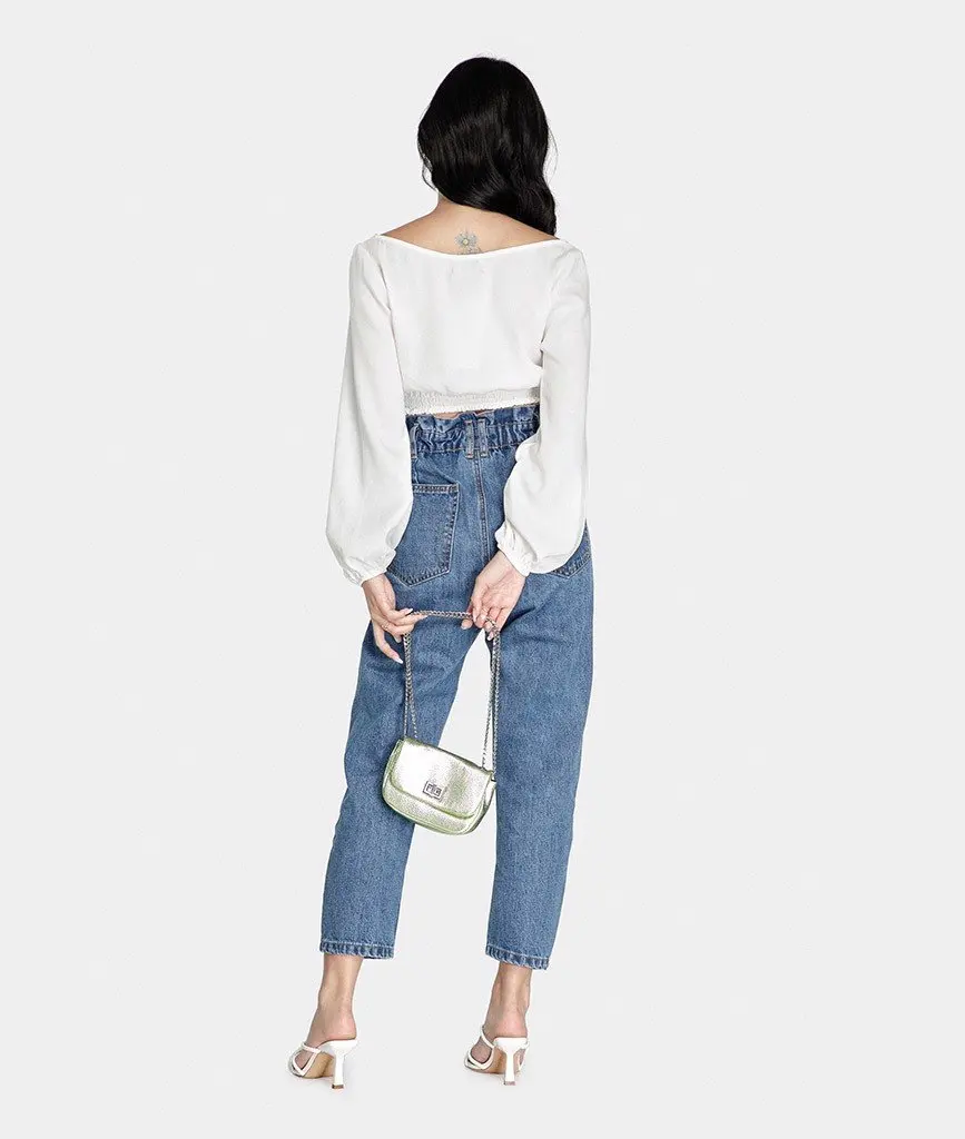 Женская рубашка с длинным рукавом однотонный тканый короткий топ глубоким V-образным вырезом