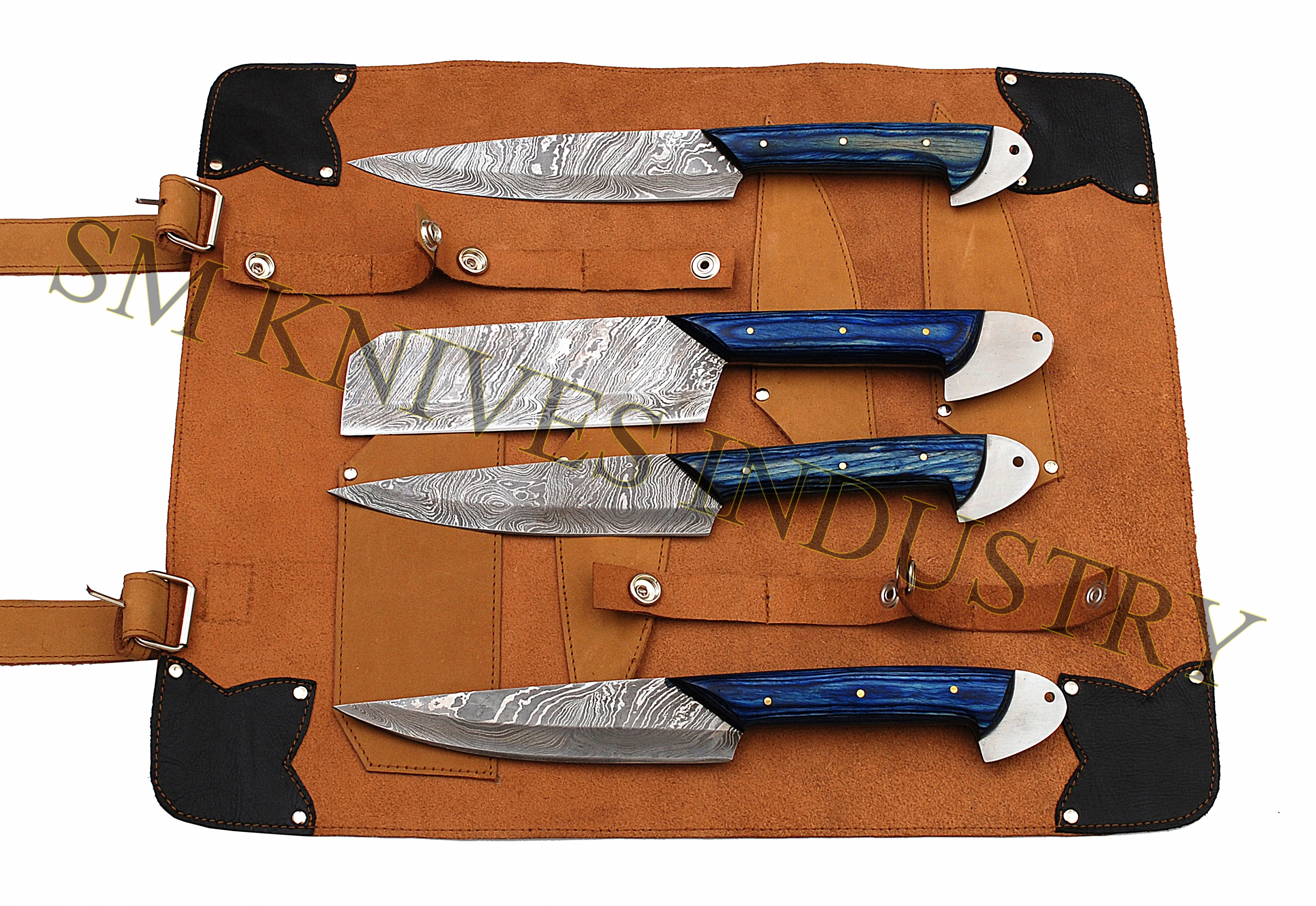 Hand Made Damascus  4  pieces kitchen knives set with leather kit (Smk1080)