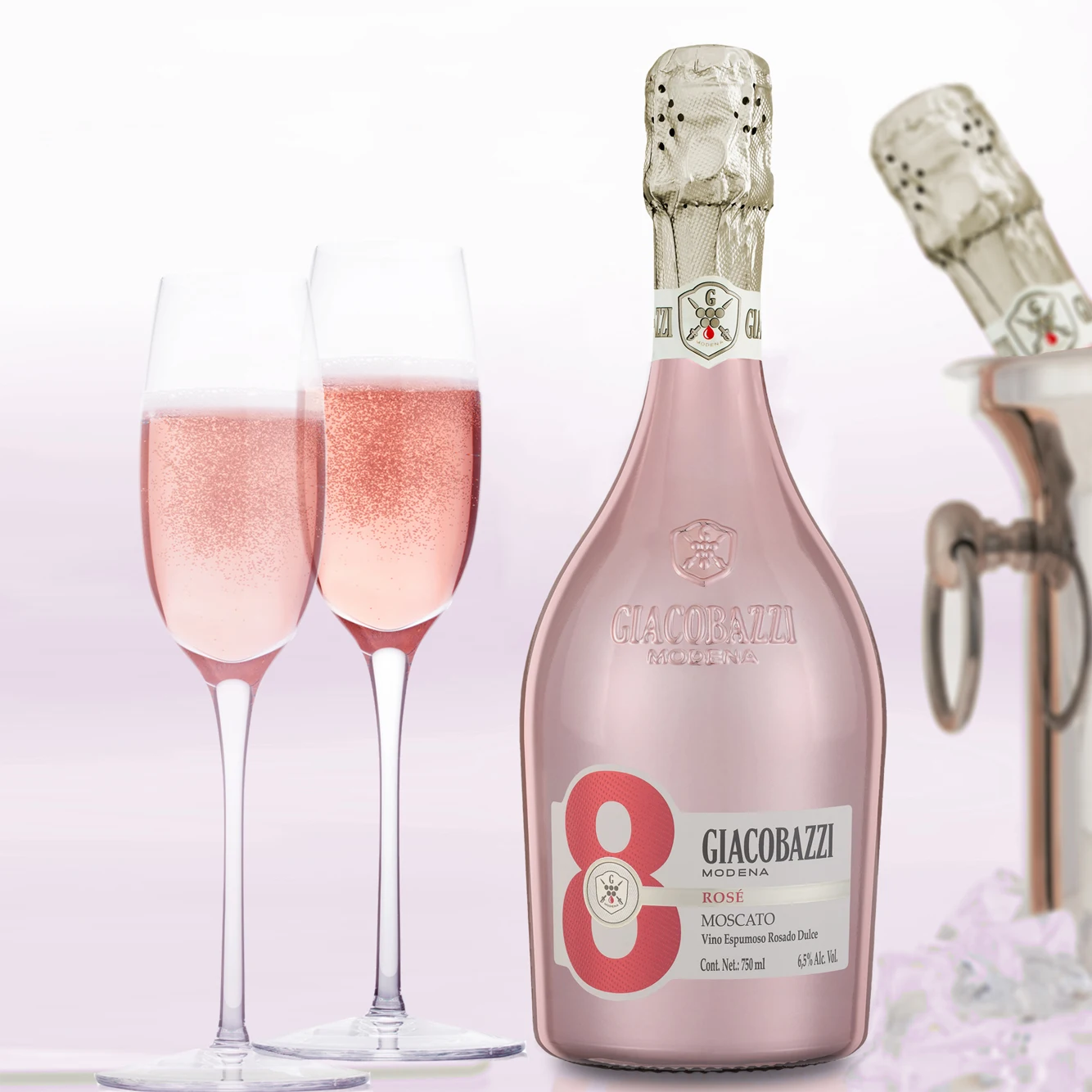 Ароматическое сладкое блестящее вино розовый цыбато 750 мл в металлической розовой