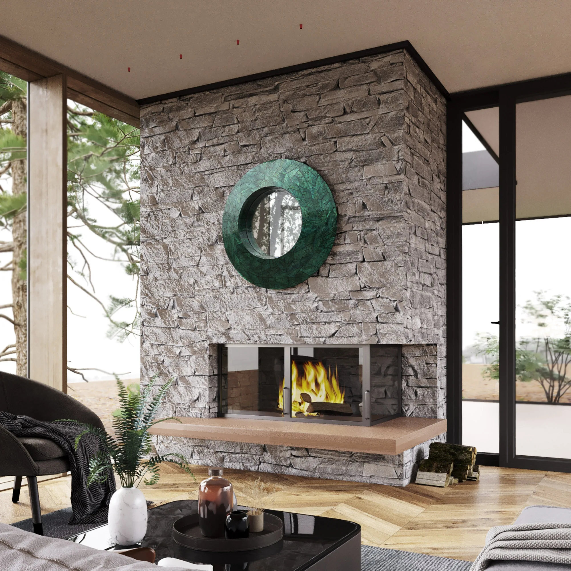 Handcrafted Round Wall Mirror Glass - Mother of Pearl Mirror Glass Wall Accent Coastal Entryway Round Framed 30inch Mirror Glass