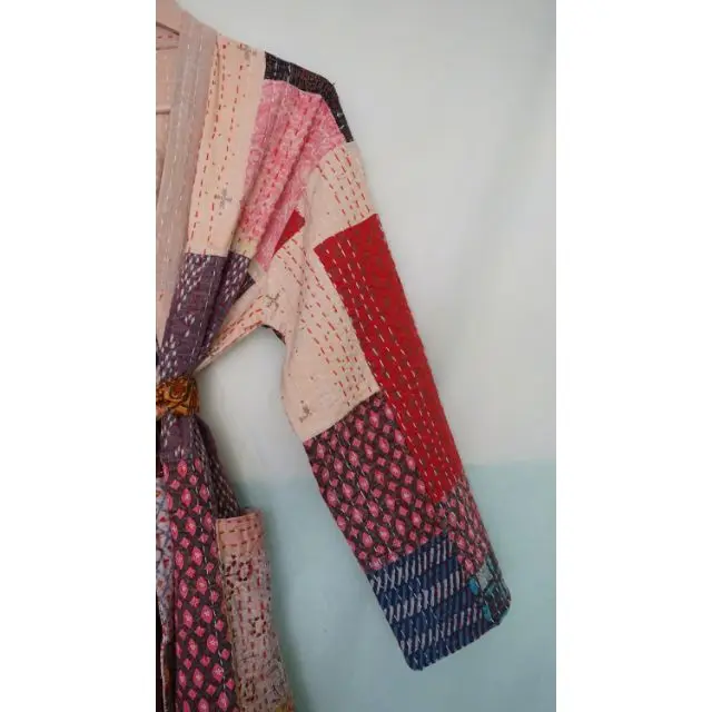 Хлопковое стеганое платье Kantha кимоно пляжная одежда хлопковый банный халат ручной строчки