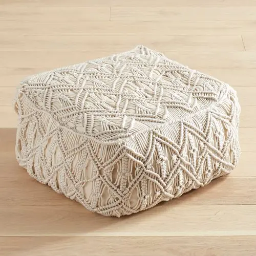 Isar International Macrame Pouf Various Sizes Home Decor for Christmas Holiday Gifting Stylish Thanksgiving Day Present