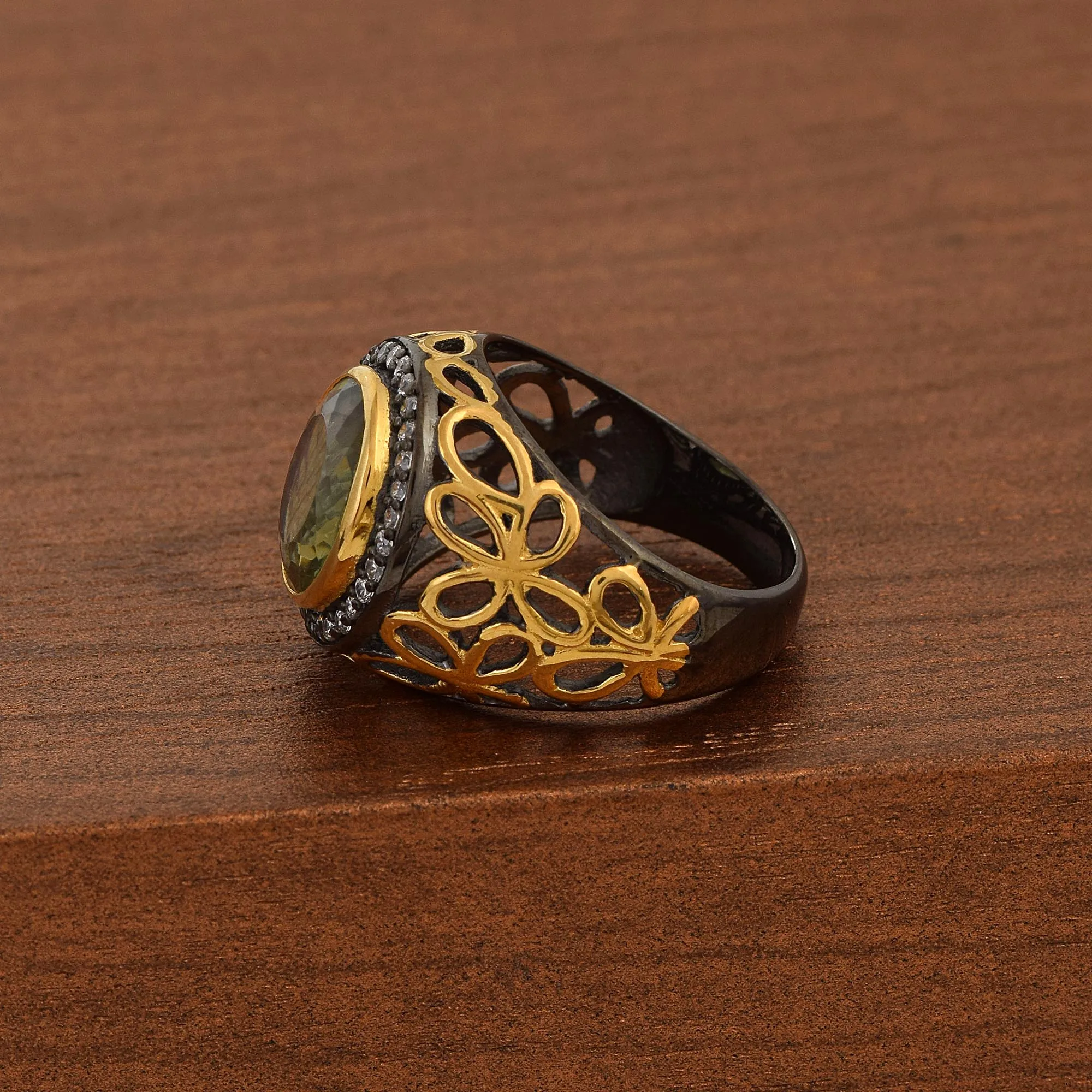 Top Selling 925 Sterling Silver Moldavite Wedding Cubic Zirconia Gemstone Dome Ring Solid Band Fine Jewelry For Women