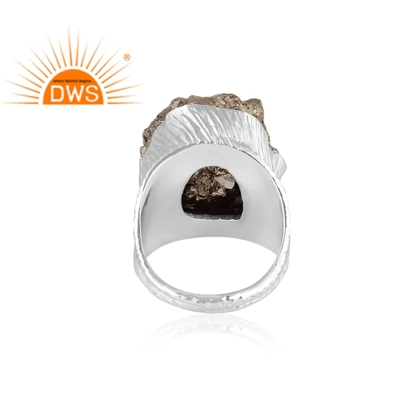 New Arrival 925 Sterling Fine Silver Statement Ring Jewelry Supplier Raw Pyrite Natural Gemstone Ring Jewelry