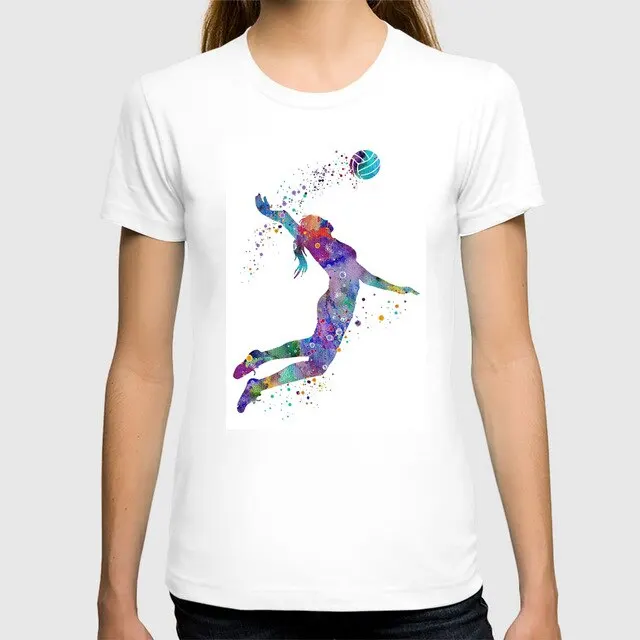 
New Design Luxury Quality Cotton slim Fit water colors volleyball print Custom Printed T-Shirts for women 