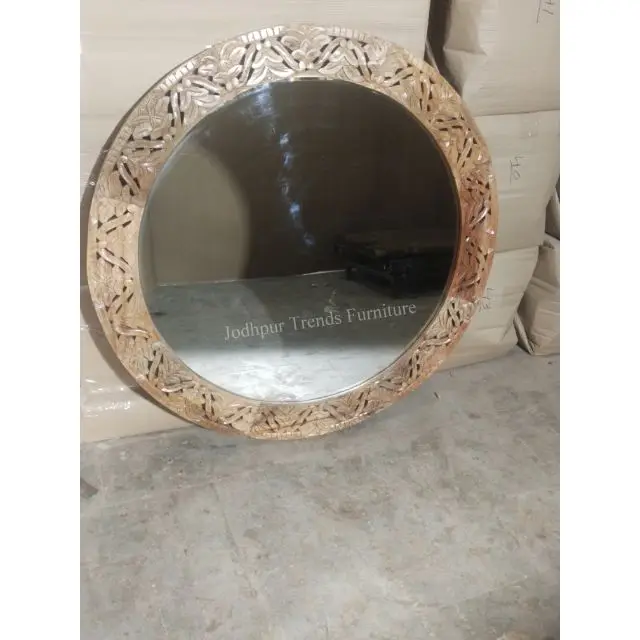 Luxury Classic Italian hand curved Designed Carving Floor Mirror Painted in Golden round Wall Mirror