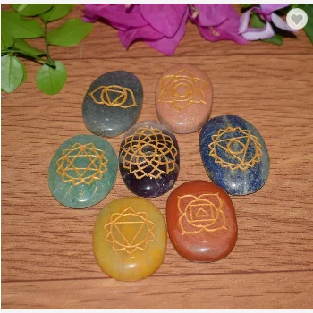 7 Чакра, гравированный символ, пальмовый камень/пальмовый камень рейки/овальный камень ПАМ