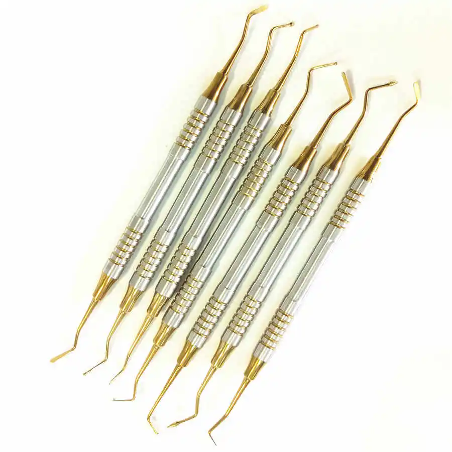 Dental Composite Filling Instruments 7 Pieces Set Resin Filling Spatula Titanium Gold plated Head Resin Filler Stainless Steel