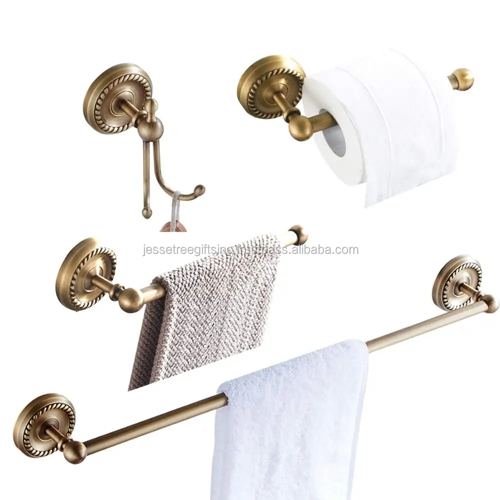  Robe Hook Antique Brass Double Towel - Vintage Style Coat & Clothes Hanger With Braiding Carving For Bedroom