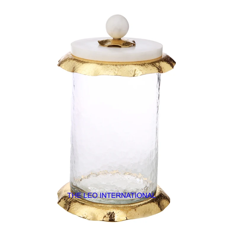 Decorative Marble Lid Kitchen Glass Canister