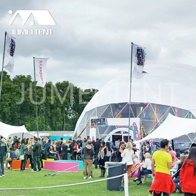 Large geodesic dome tent for amusement park and marketing event