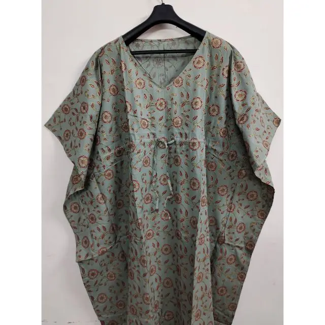  Индийский хлопок костюм накидка Восточный Халат длинный халат ручной работы с цветочным принтом в этническом стиле длинная ночная рубашка макси платье кафтан Ночной для дам