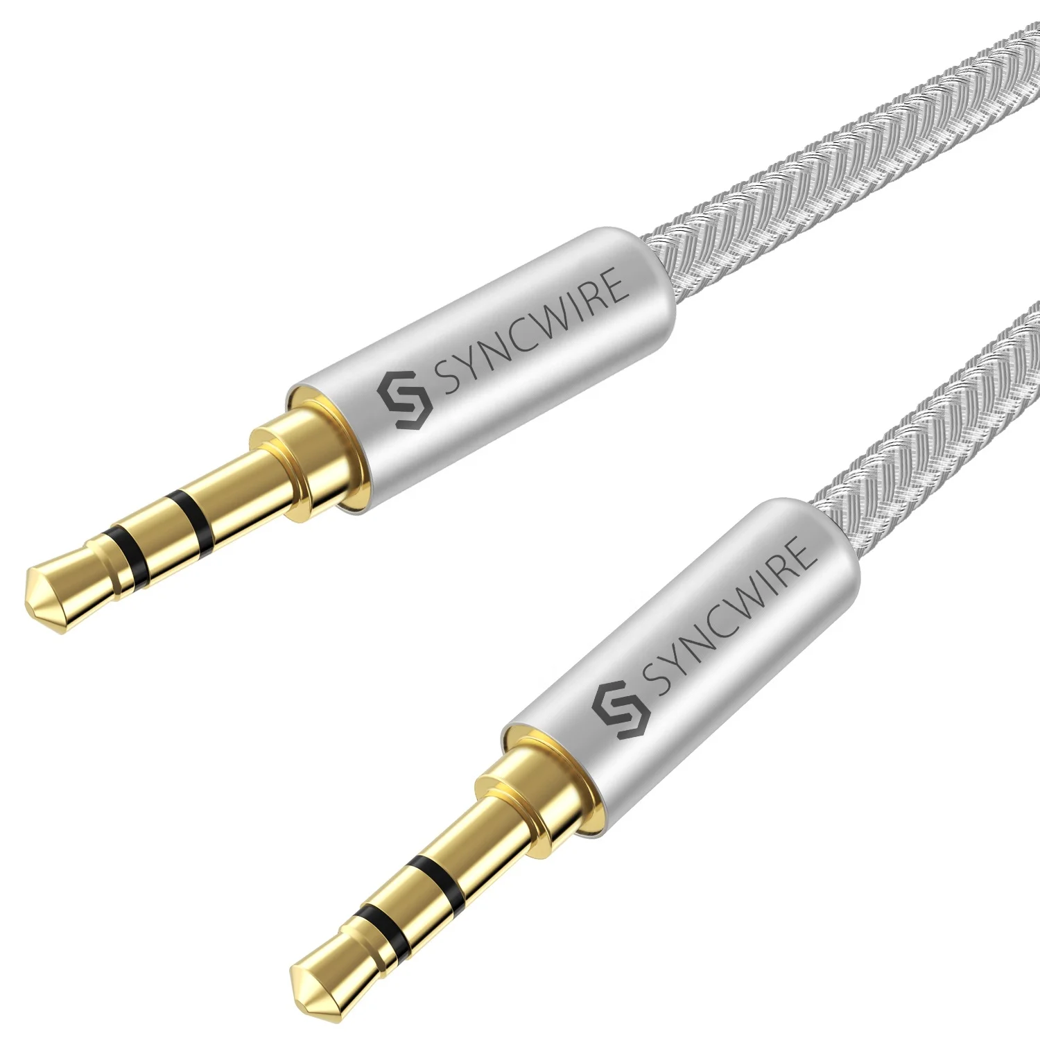Syncwire 2m/6.5ft Silver 3.5mm Nylon Braided Aux Cable