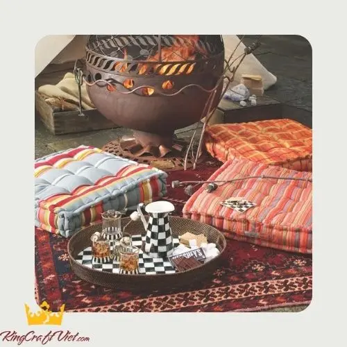 Handwoven Round Caro Ceramic Rattan Tray Serving Tray Food Basket Kitchen Decor Made by Vietnamese FBA Amazon