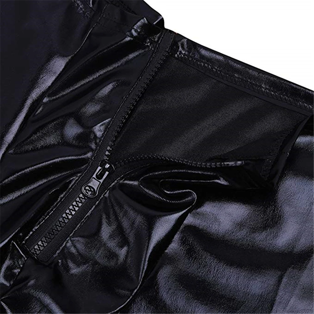 Gay Sexy Mens Shiny Leather Pants Wetlook Open Back and Open Pouch Crotch Leggings Tight Pants Trousers Night Clubwear