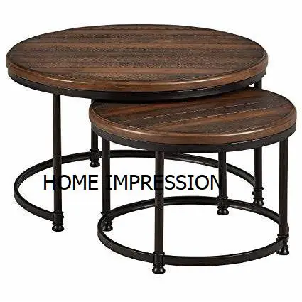 Wooden Top Moroccan Metal Nesting Designer Side Tables Black Stand Wooden Base Nesting Table