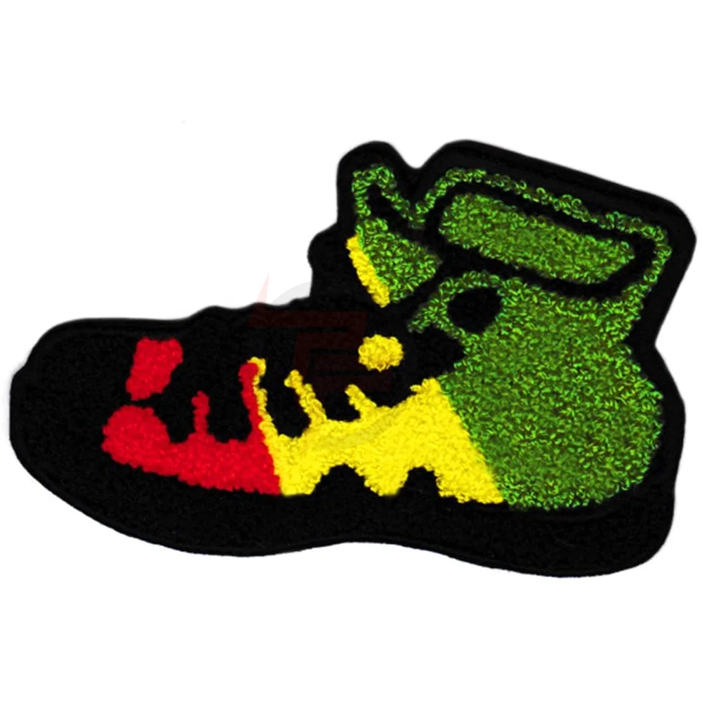 Chenille Rasta Hi Top Shoe Shirt Patch 14cm 100% Chenille Custom Patches Basketball Skater DJ - Skateboard Hip Hop Patches