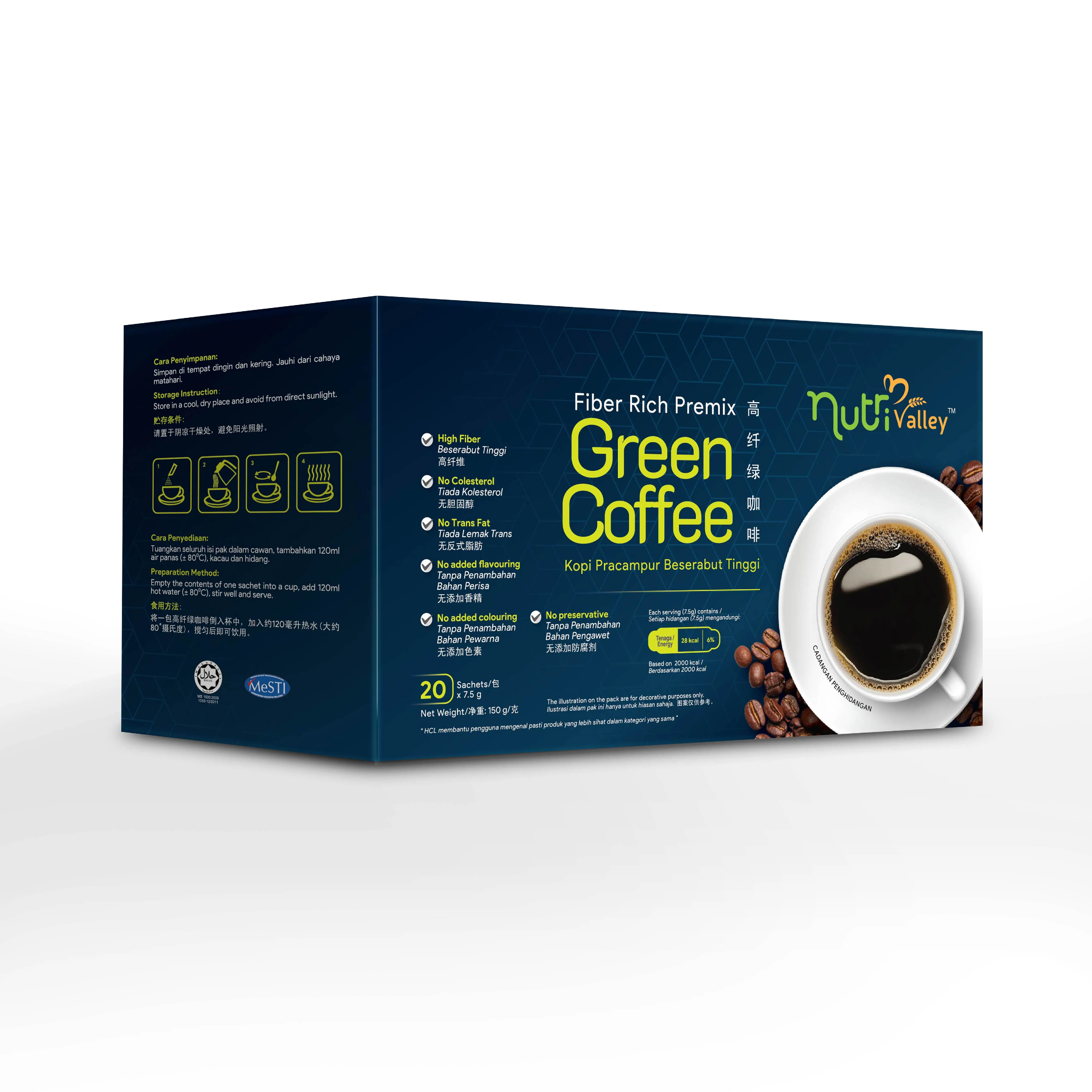 High Fiber No Cholesterol Instant Green Coffee Powder From Malaysia