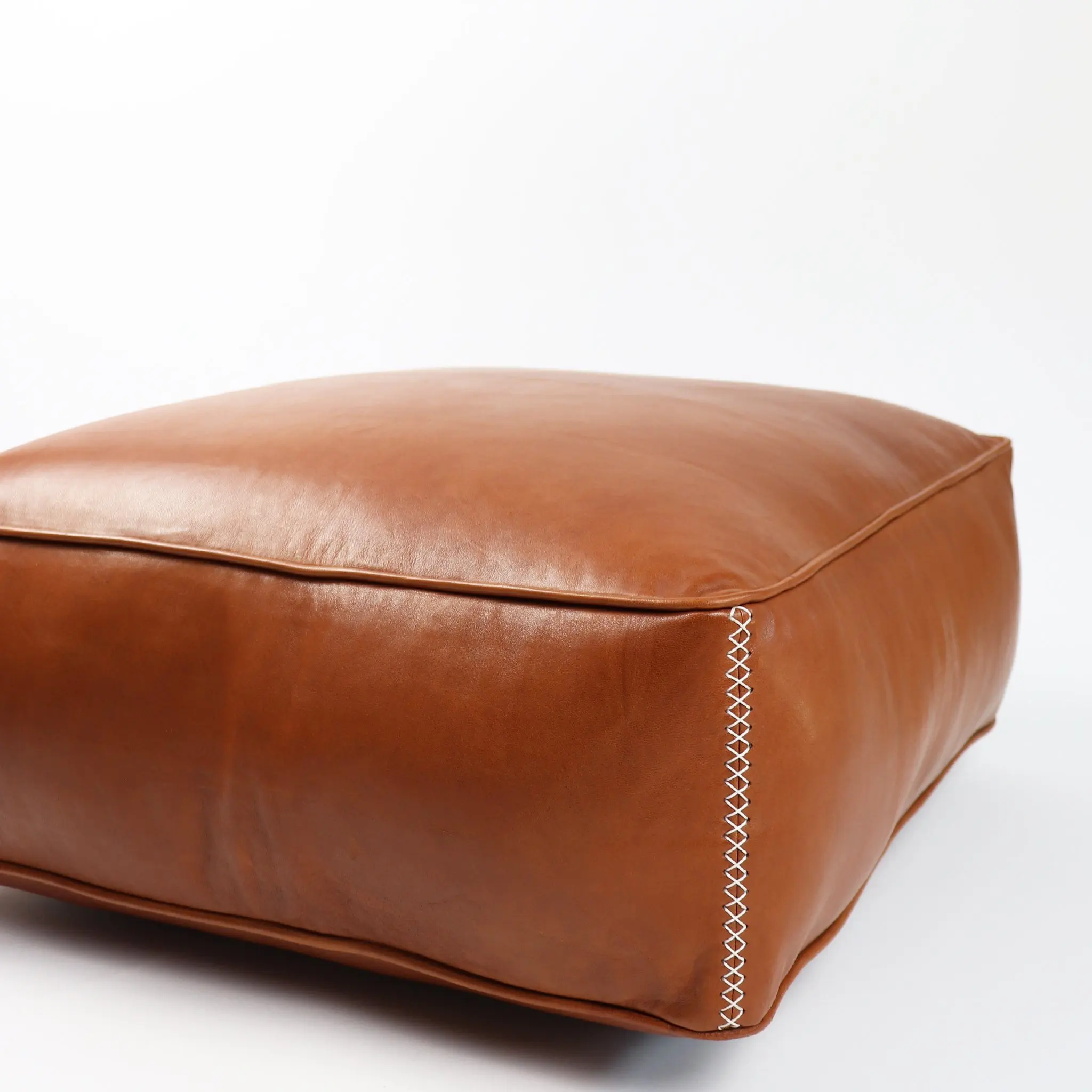 Handmade Moroccan Brown Leather Ottoman Pouf