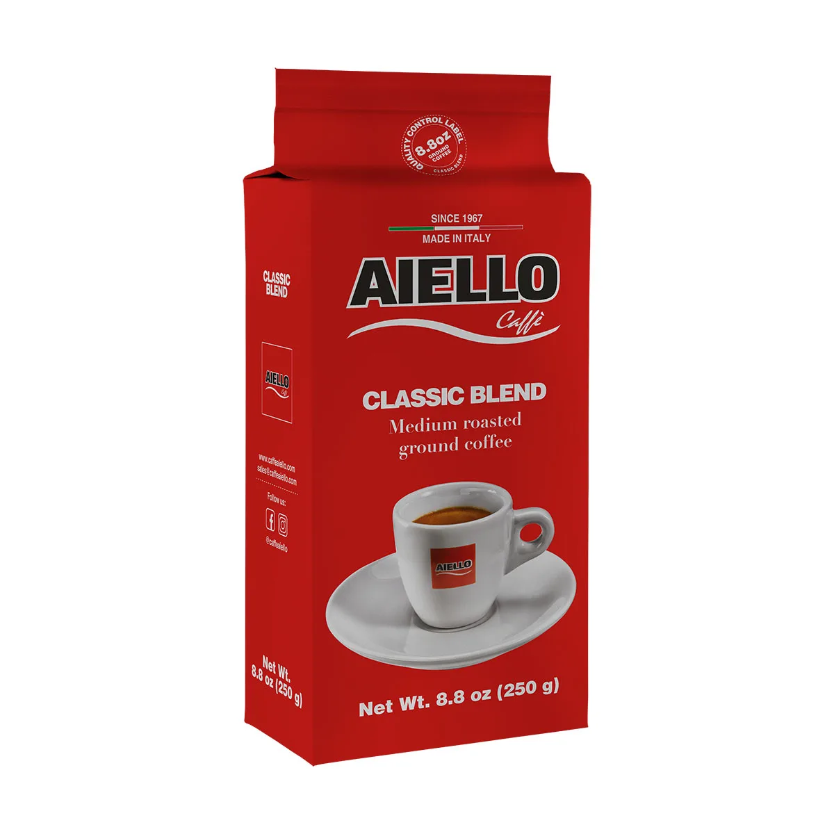 Классическая смесь CAFFE AIELLO 250 г. Молотый кофе-средний жареный молотый кофе в вакуумной упаковке
