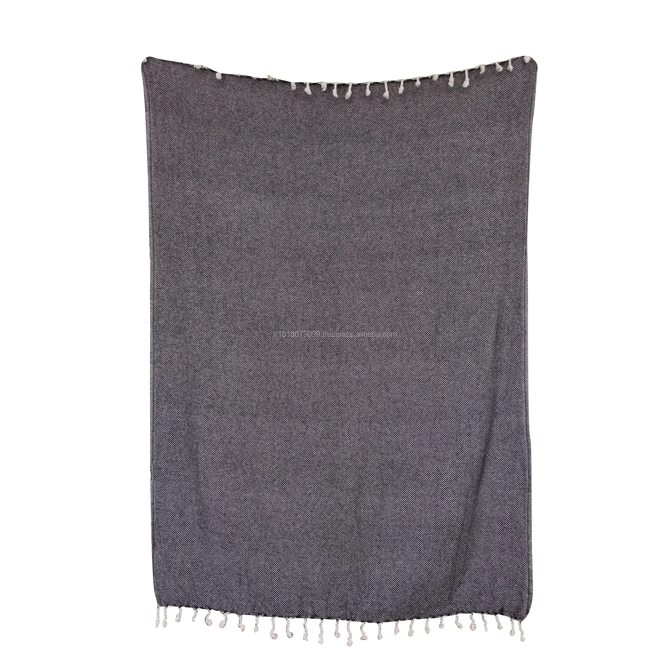 Wool Cotton Blend Turkish towel throw, beach blanket, pestemal, hammam - Dark Gray