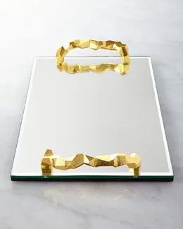 Well Selling Glass Serving Tray With Brass Handles Wedding Decoration Mirror Trays Luxury Charm Glass For Hotels & Homes Vanity