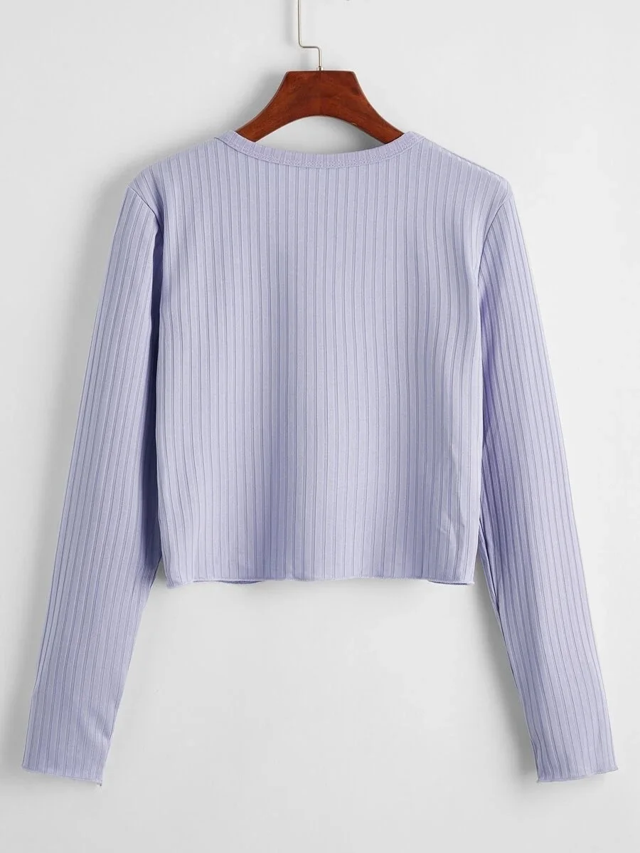  Оптовая продажа высококачественные однотонные укороченные топы с длинным рукавом