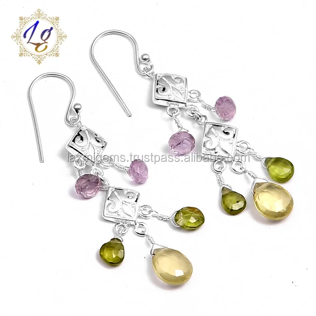 Latest design Multi Gemstone Lever back Simple women Earnings jewelry Gold Plated Gemstone Beautiful Earrings
