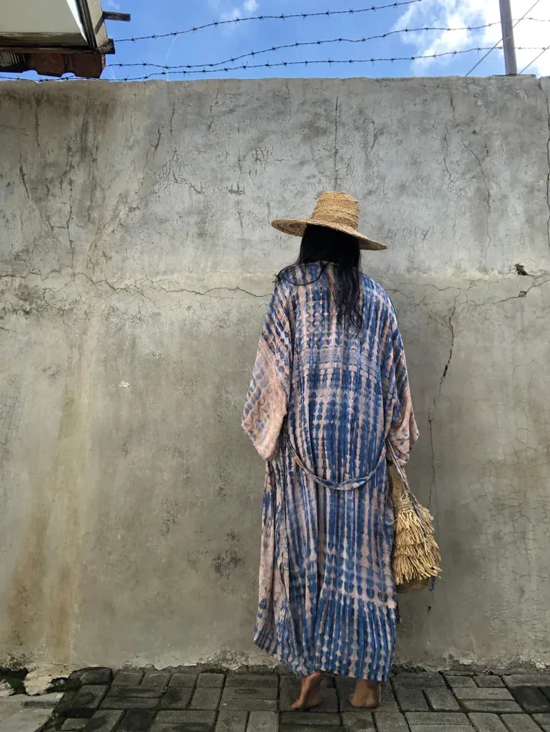 made in india organic clothing manufacturers wholesale beach Hand made tie dye long sleeve custom logo beach dresses and kimono