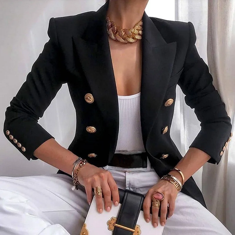 Slim Blazer Manufacturer Women 2022 Wholesale Plus Size Black White Korean Blazer  Mujer And Blazer Solid Blazeer
