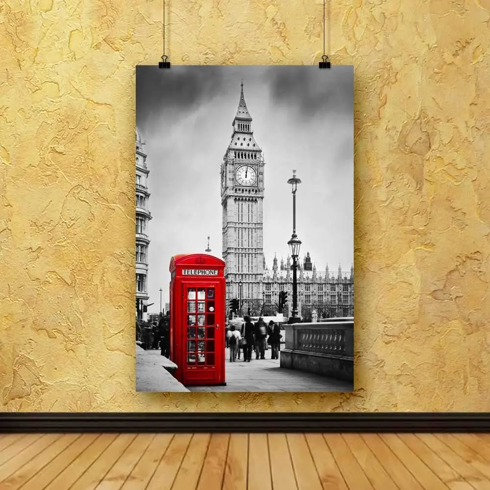 
Creative Beautiful Pitaara Box Red Telephone Booth & Big Ben in London England UK D2 Canvas Painting MDF Frame 