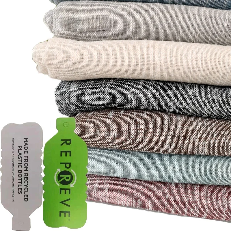 Certified 50% Recycled Polyester Faux Linen Fabric 540D Eco-friendly Medium Weight Plain Curtain Bottle Recycle Fabric