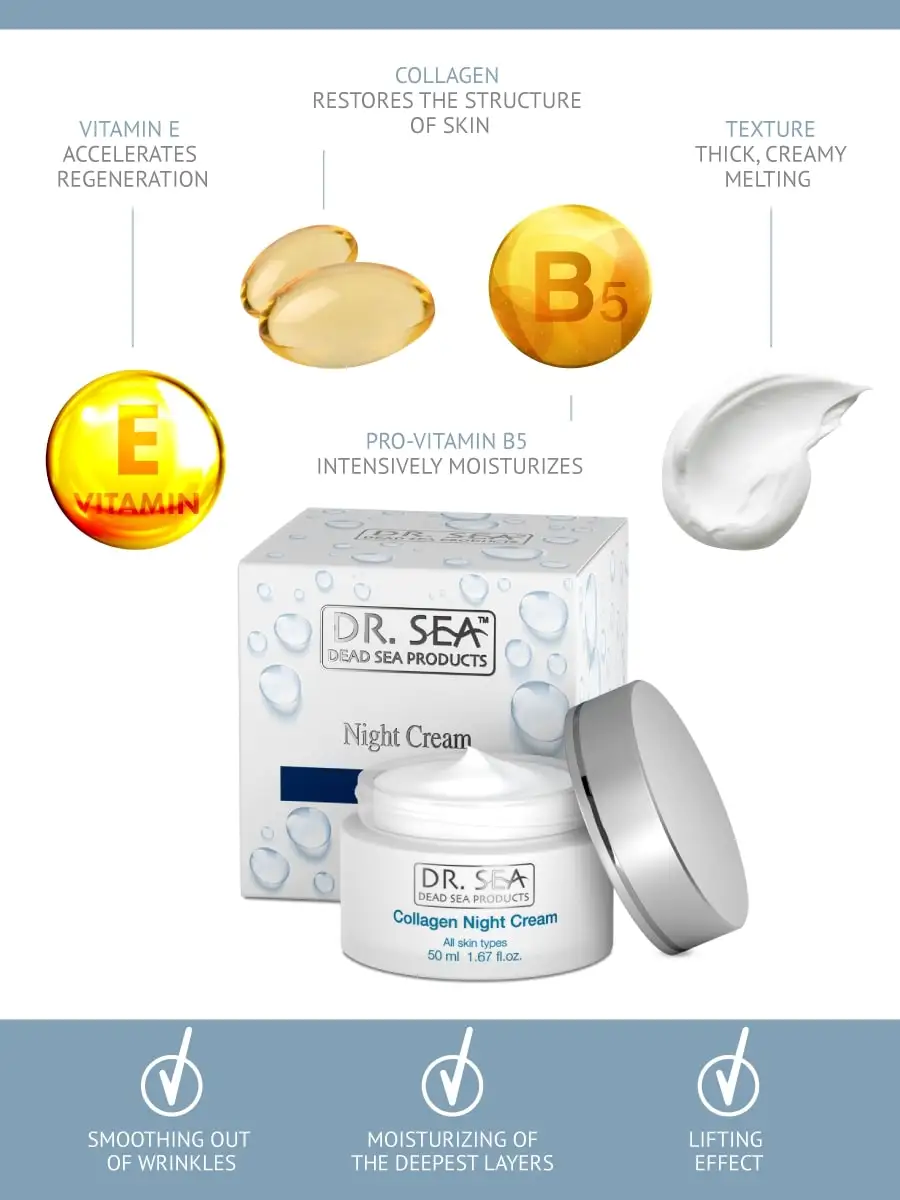 Best Collagen Night Cream For Women By by Dr. Sea Cosmetics - Dead Sea Products - Free samples - Best Seller