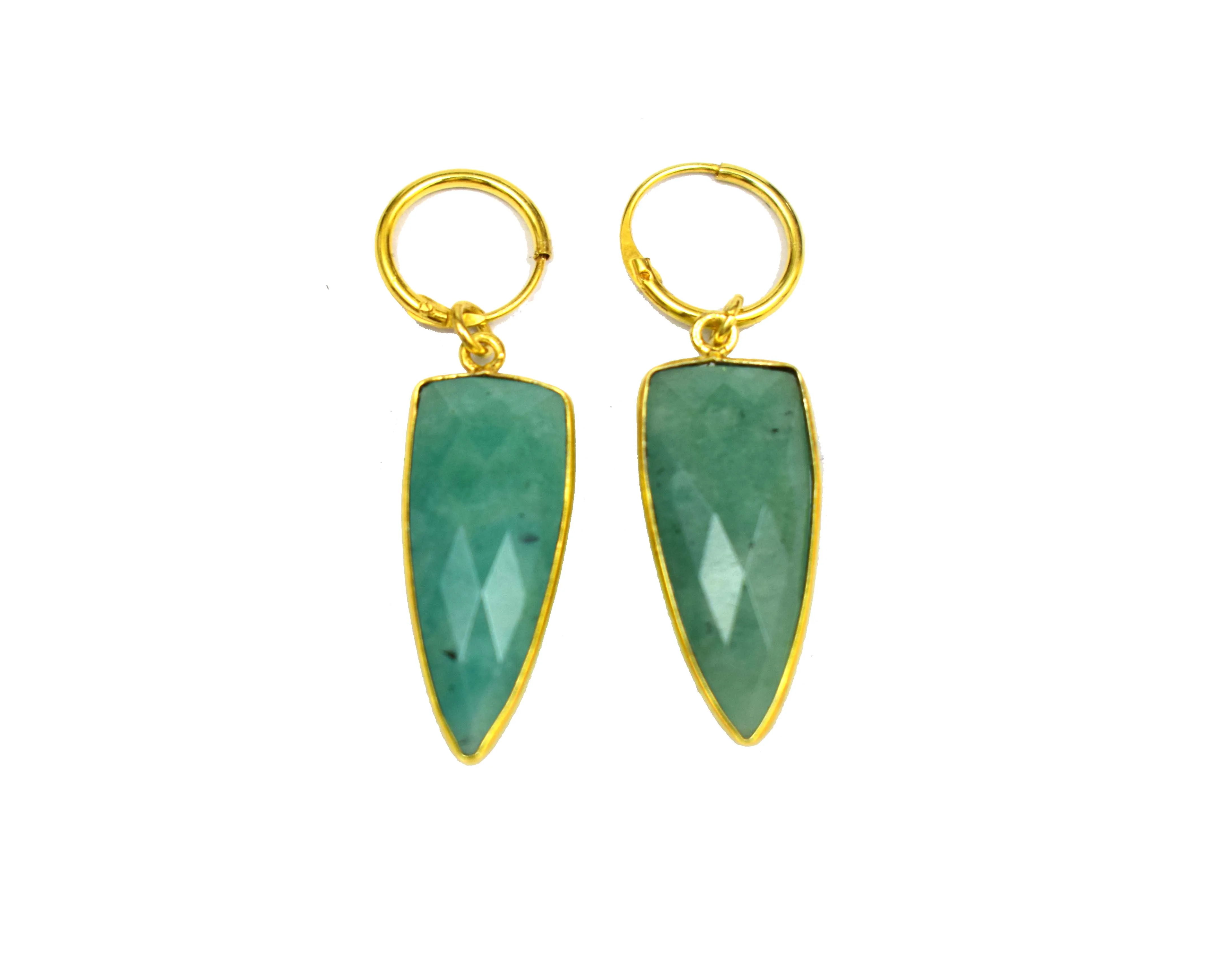 Gold plated natural amazonite gemstone jewelry bali hoop earring