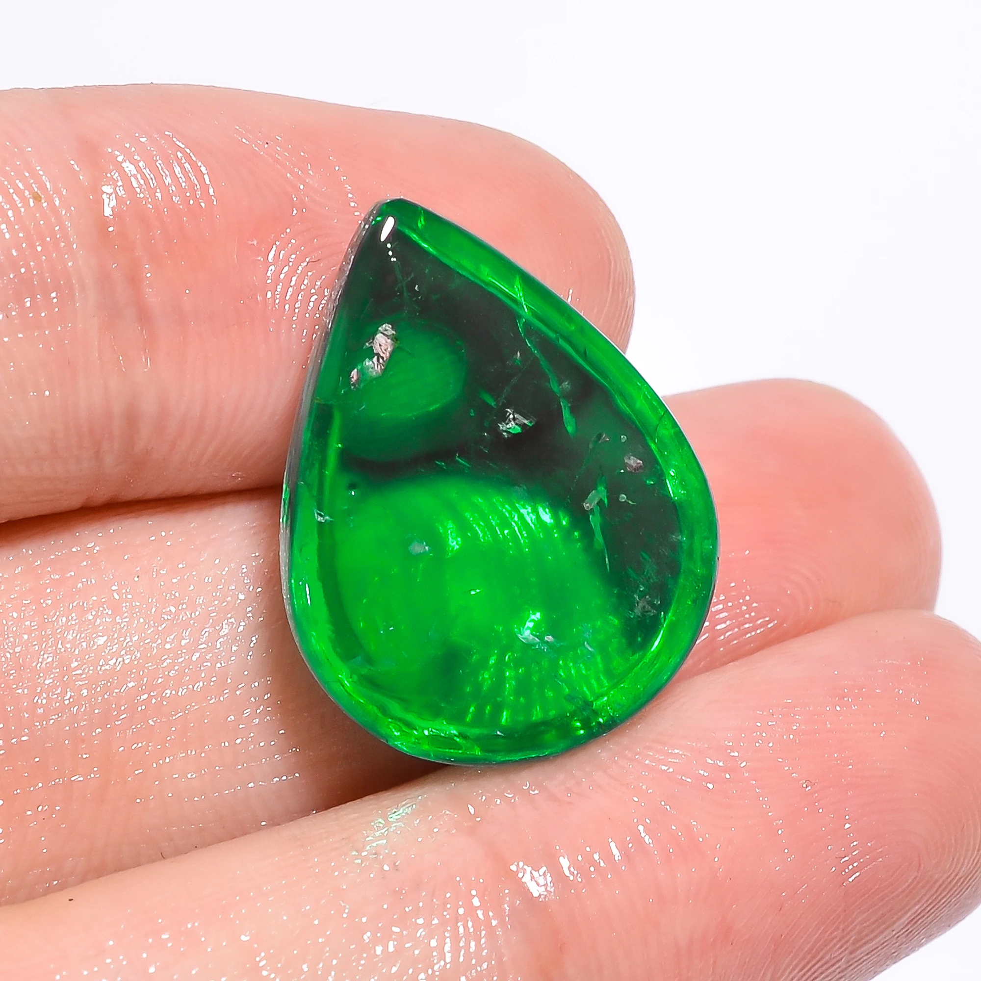 cabochon  Pear Shape Green Emerald Hydro Quartz Doublet Stone -Zambia emerald Gemstone 18 Ct 21X17X7 mm