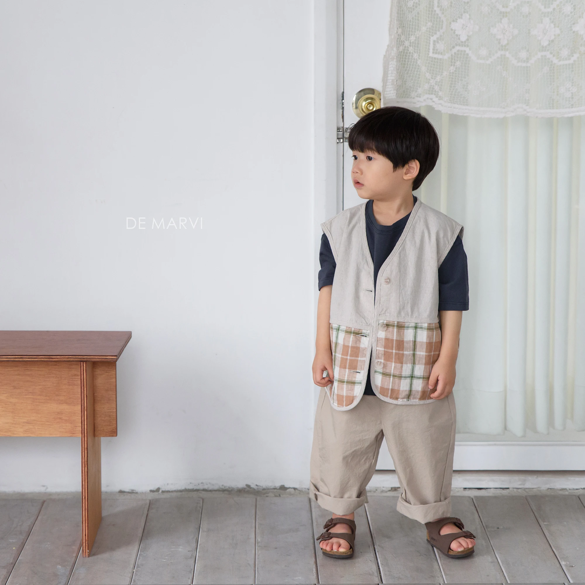 DE MARVI Toddler Kids Linen Cotton Checked Vest Boys Summer Fashion Clothes Korean Manufacturer MADE IN KOREA