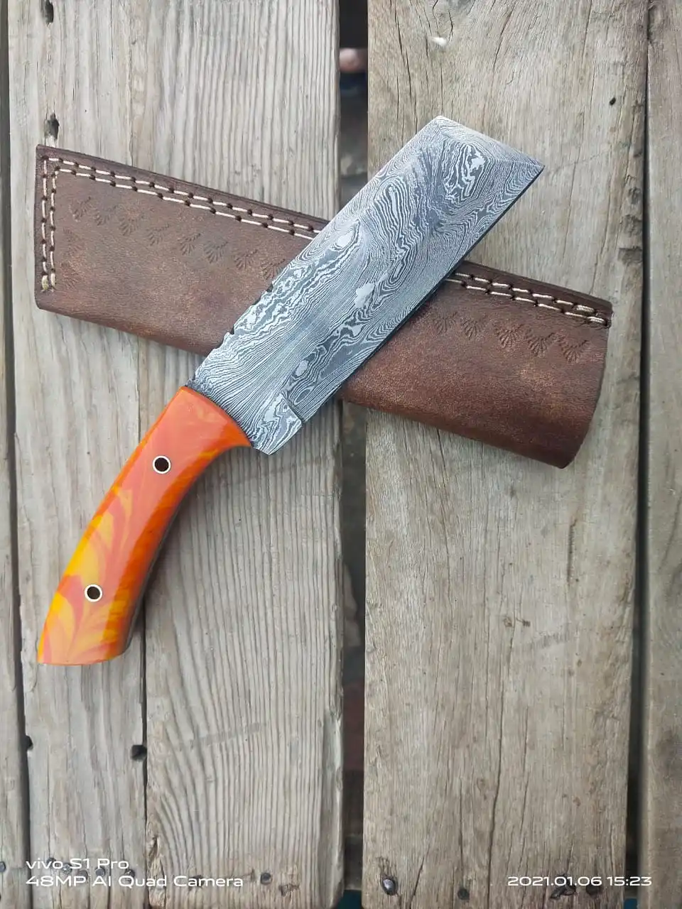 Ручной работы из дамасской стали нож для мясника материал ручки лист Микарта