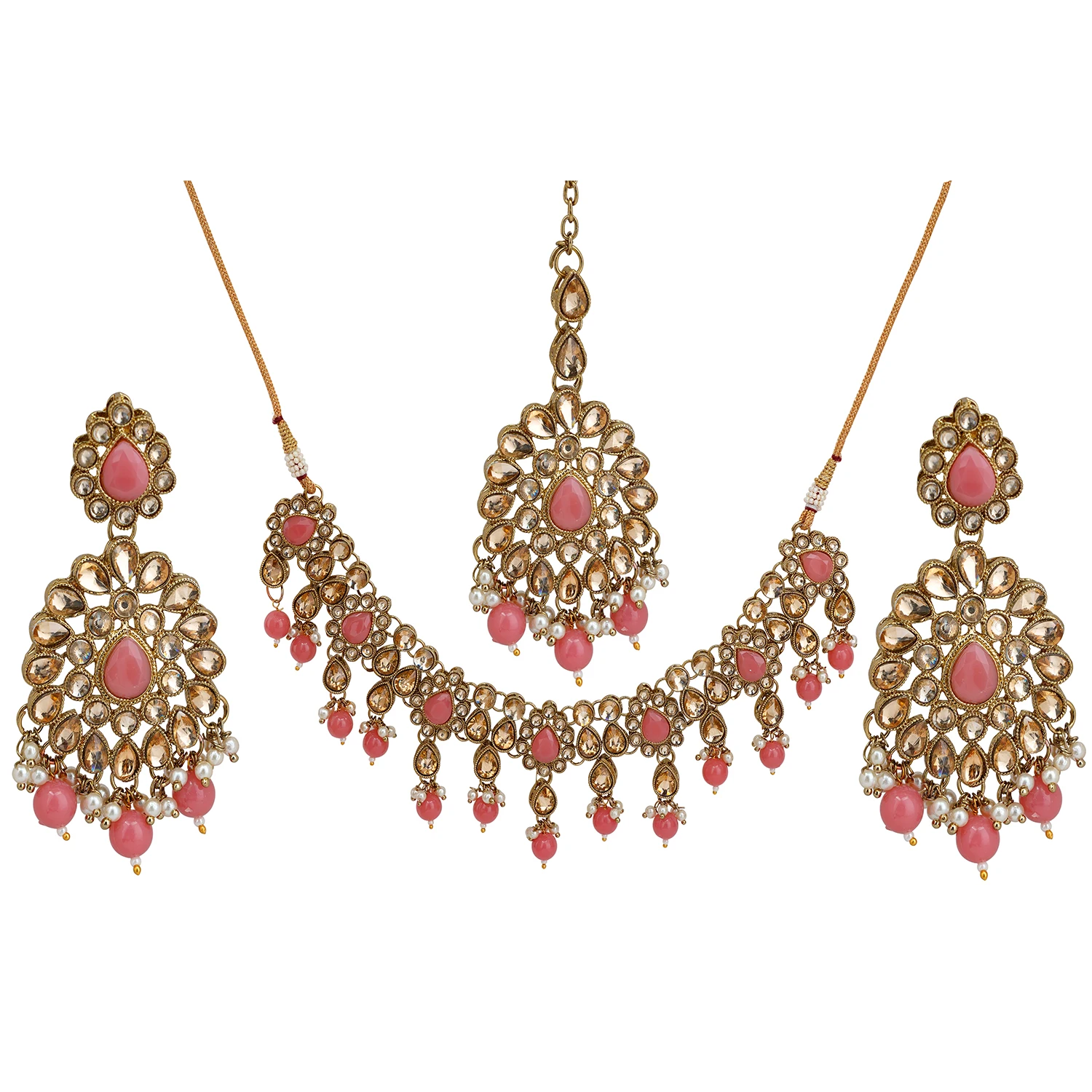 Wholesale Royal Gold Plated Indian Polki & Kundan Necklace Set for Wedding Brides Featuring Zircon as Main Stone