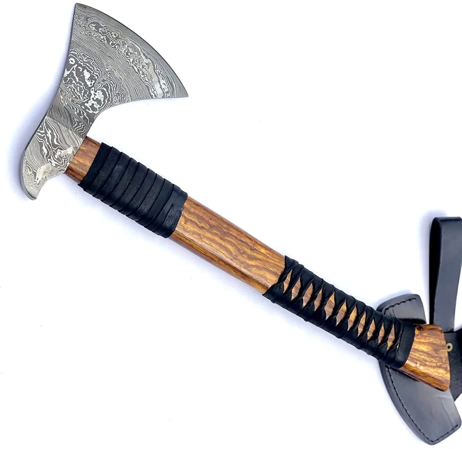 
Custom Handmade Damascus Steel Viking Style Axe Camping Axe High Quality Tactical Axe Hatches With leather sheath 