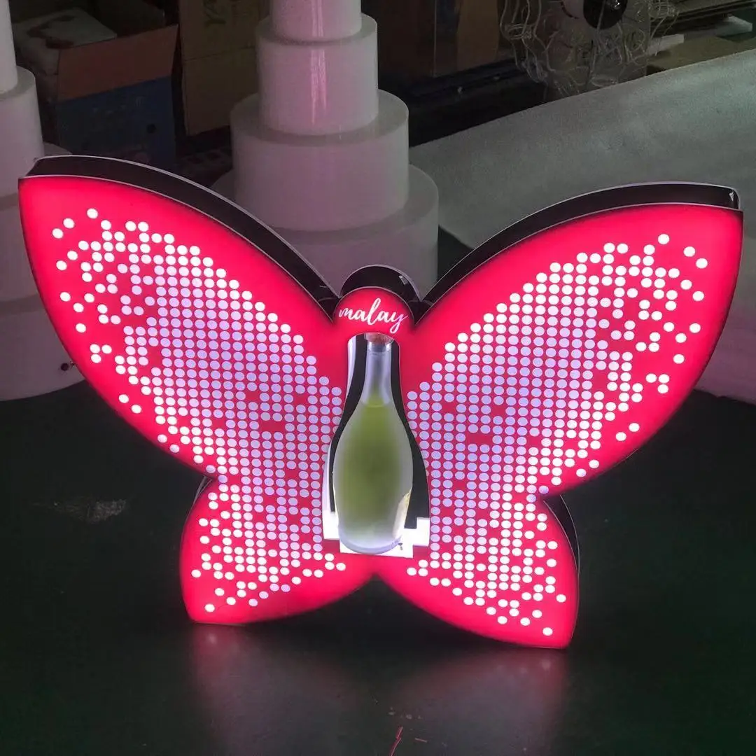 Butter Fly Artwork Rechargeable Customized Bottle Presenter LED VIP Service Tray Glorifier for Night Club Party